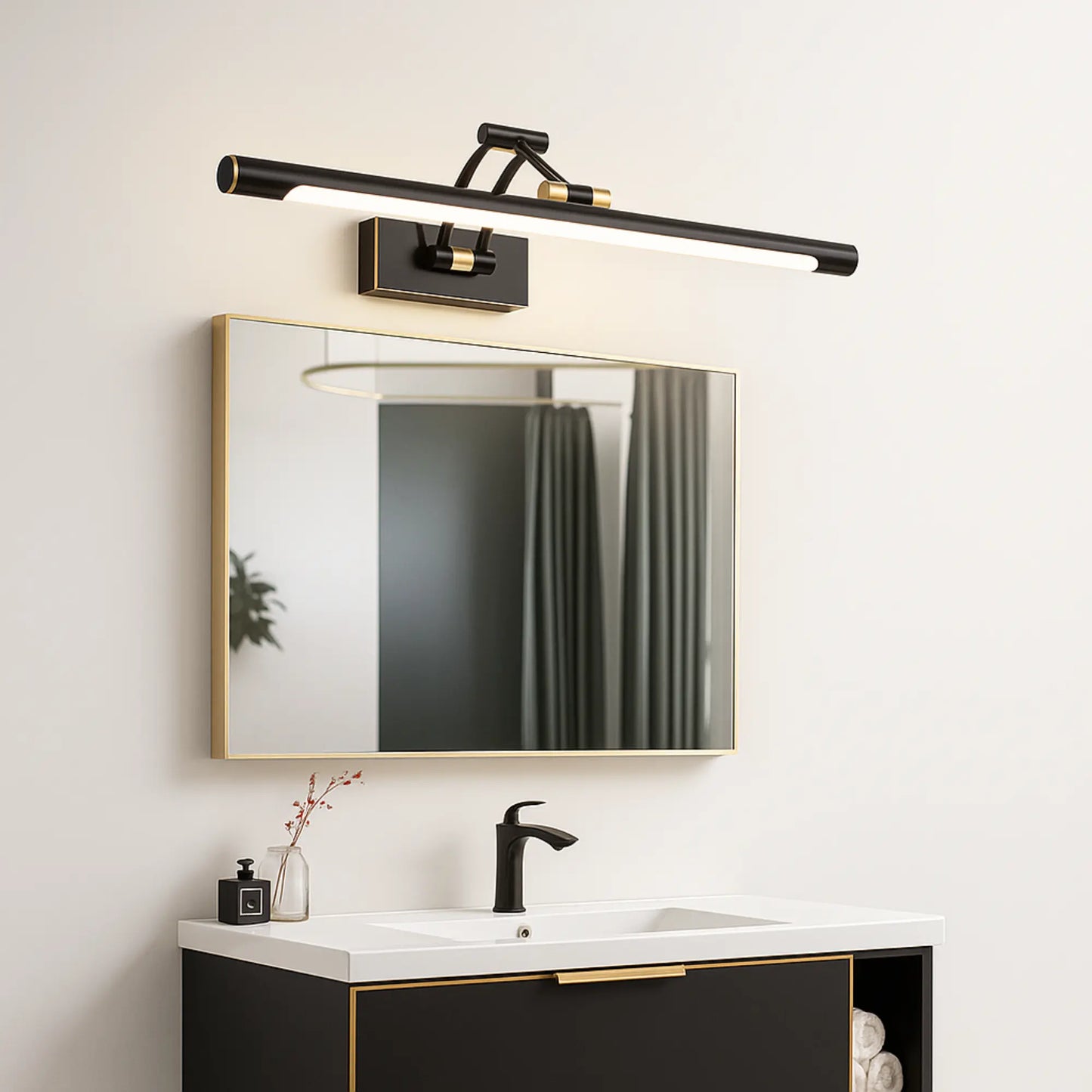 Applique Murale Salle de Bain Noire, Design Élégant, IP44 Étanche