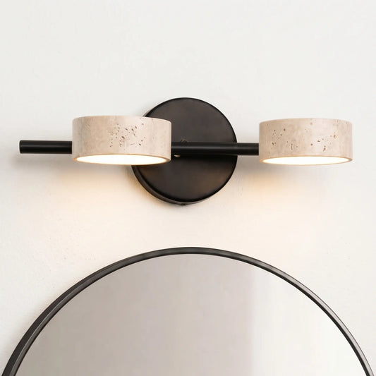 Applique Murale Salle de Bain Travertin & Noir Mat- Orientable 180°- LED 9W