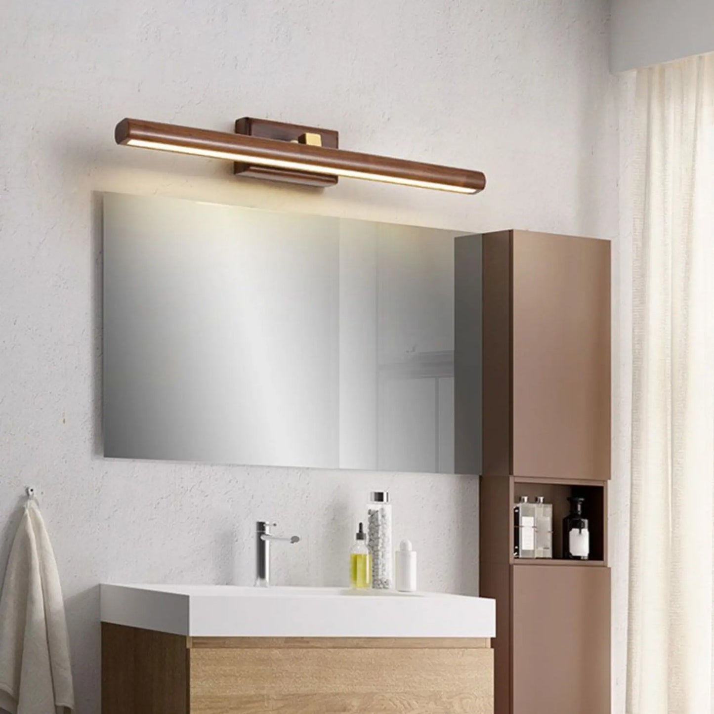 Applique murale LED bois rotatif – éclairage chaud pour salle de bain ou chambre
