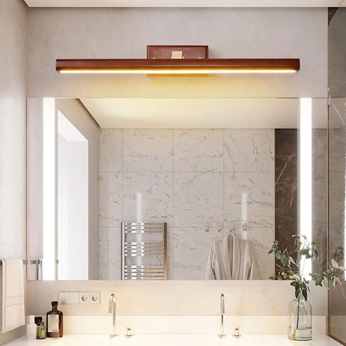 Applique murale LED bois rotatif – éclairage chaud pour salle de bain ou chambre