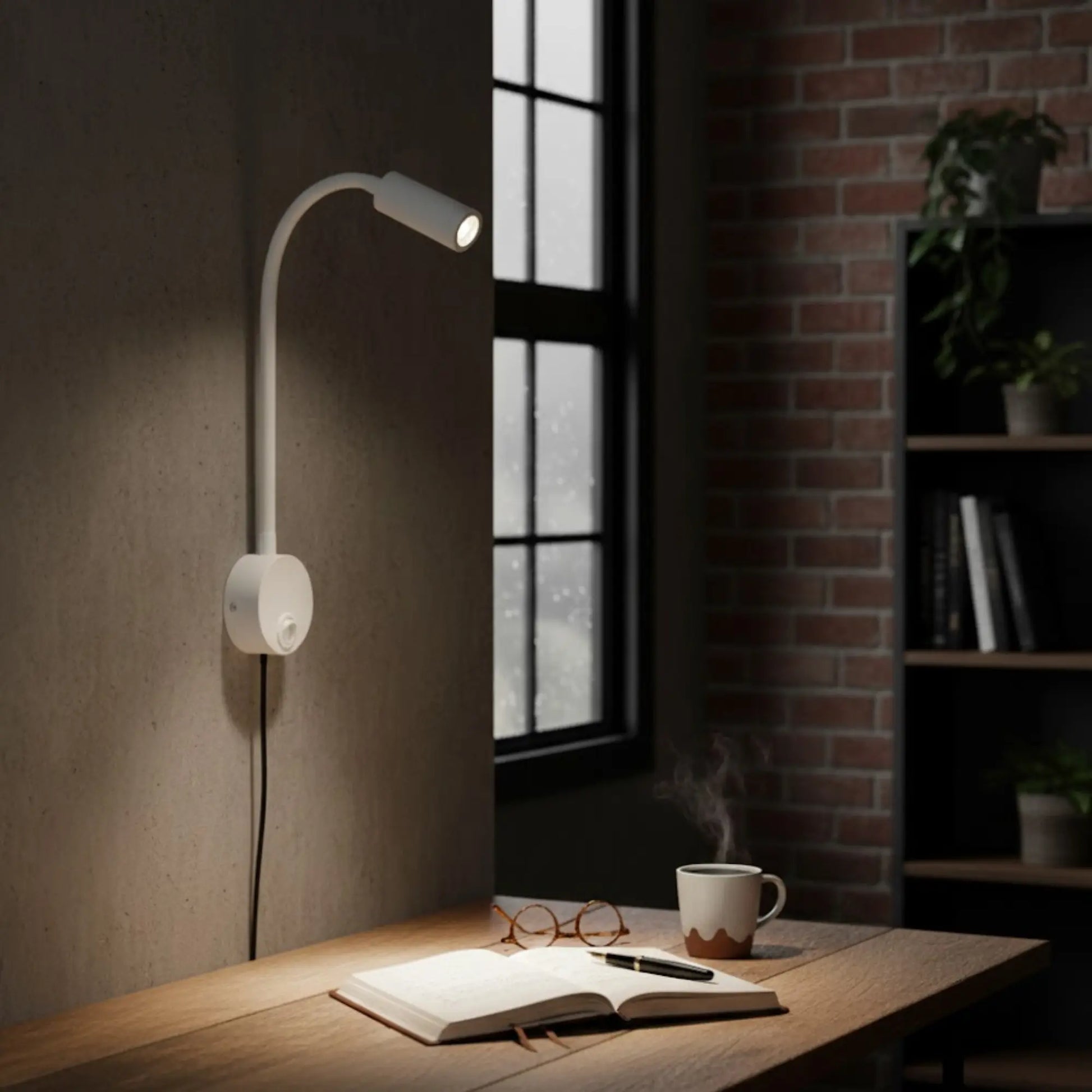 Applique murale LED orientable col de cygne avec prise – lecture ou chevet