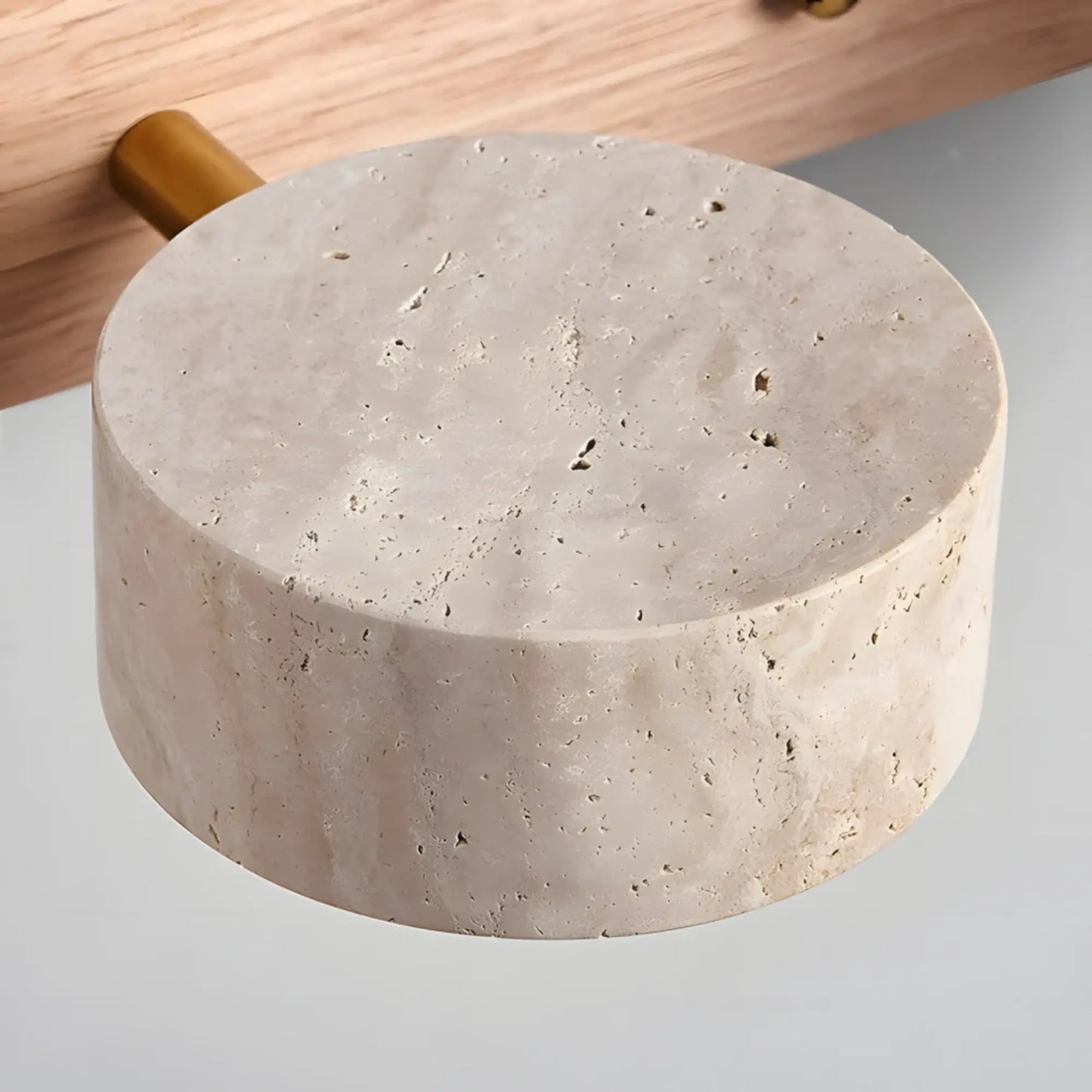 Applique murale LED salle de bain – Bois clair & travertin, design minimaliste