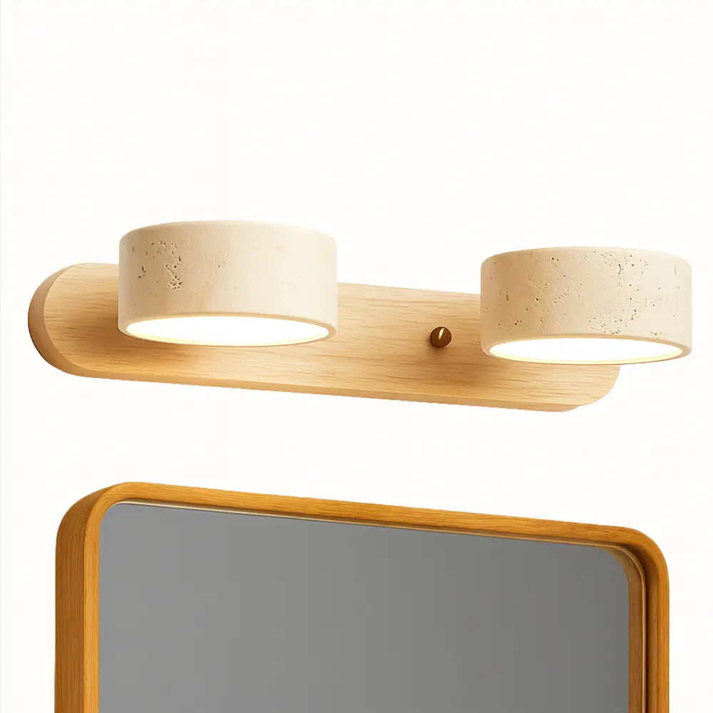 Applique murale LED salle de bain – Bois clair & travertin, design minimaliste
