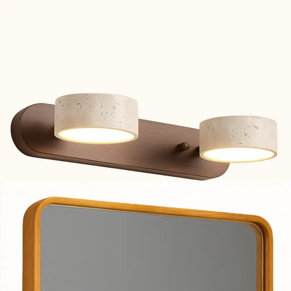 Applique murale LED salle de bain – Bois clair & travertin, design minimaliste