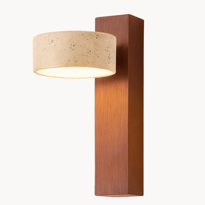 Applique murale LED style japonais – Bois clair & travertin, rotative