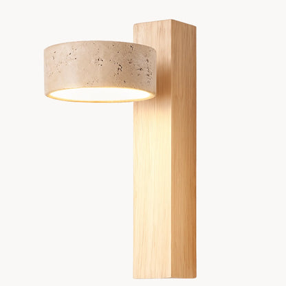 Applique murale LED style japonais – Bois clair & travertin, rotative