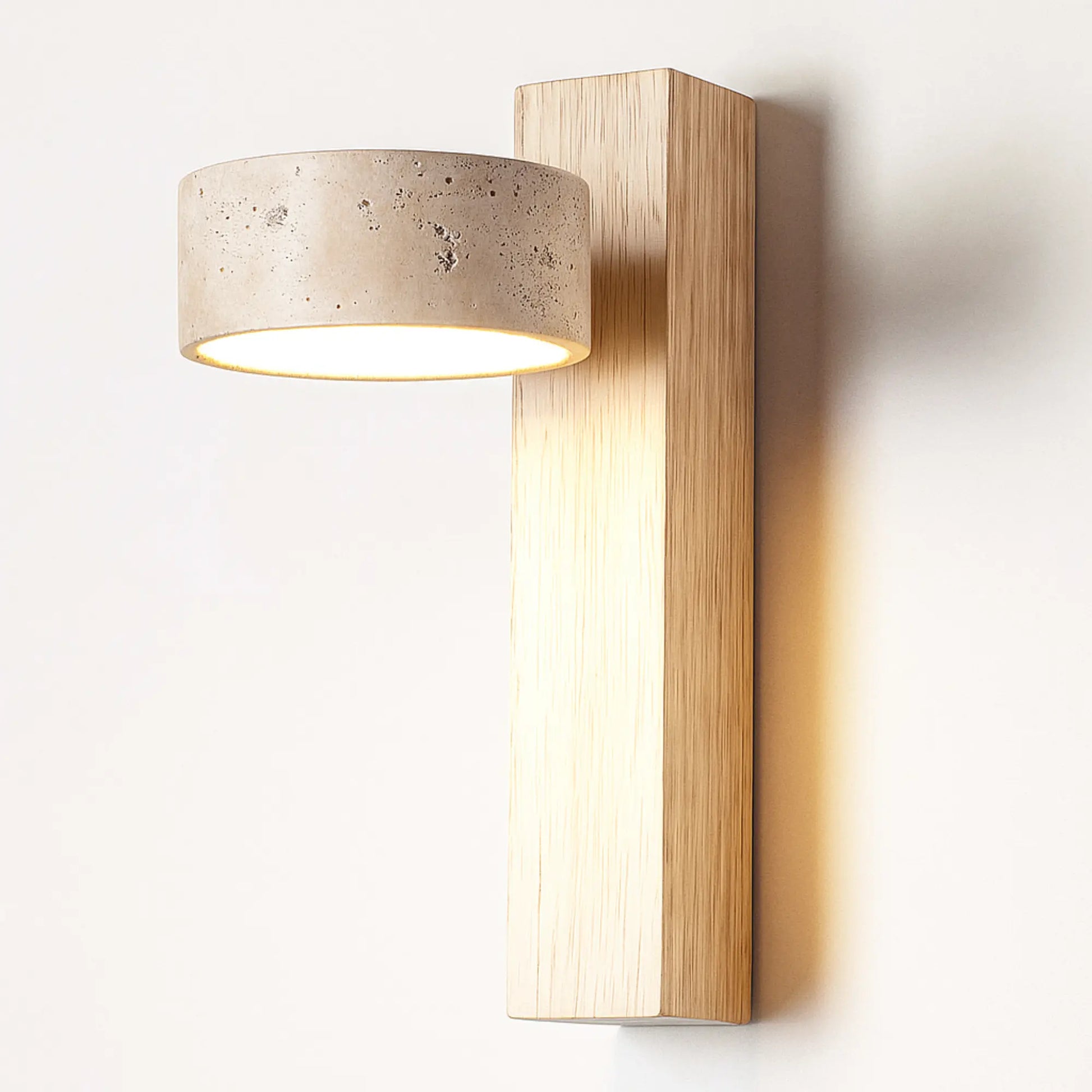 Applique murale LED style japonais – Bois clair & travertin, rotative