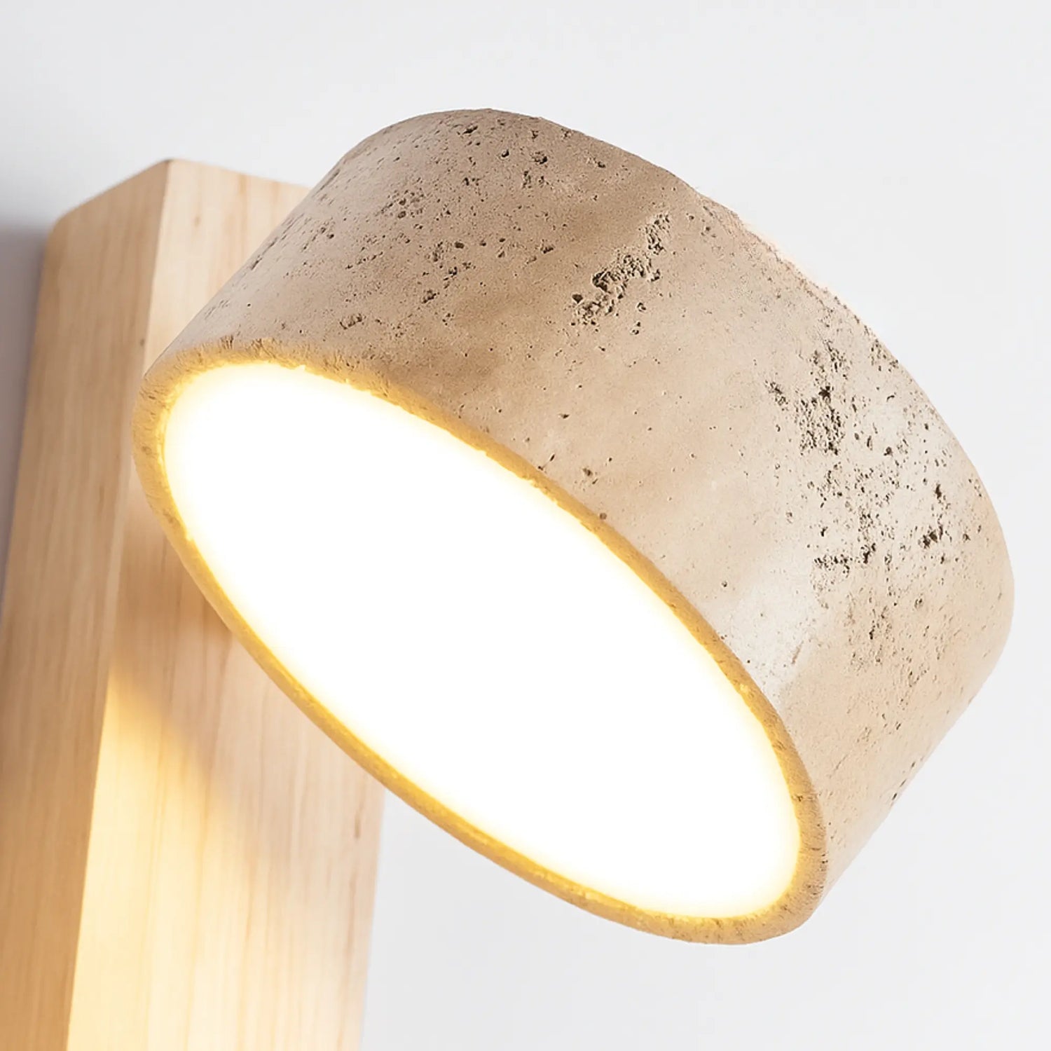 Applique murale LED style japonais – Bois clair & travertin, rotative