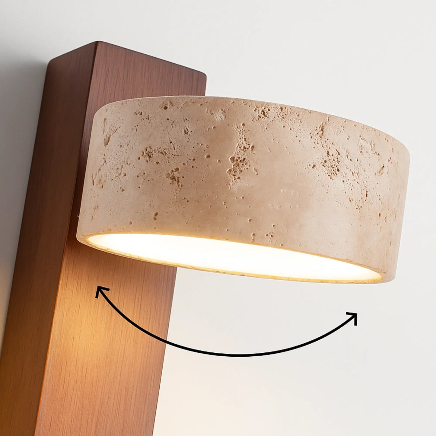Applique murale LED style japonais – Bois clair & travertin, rotative