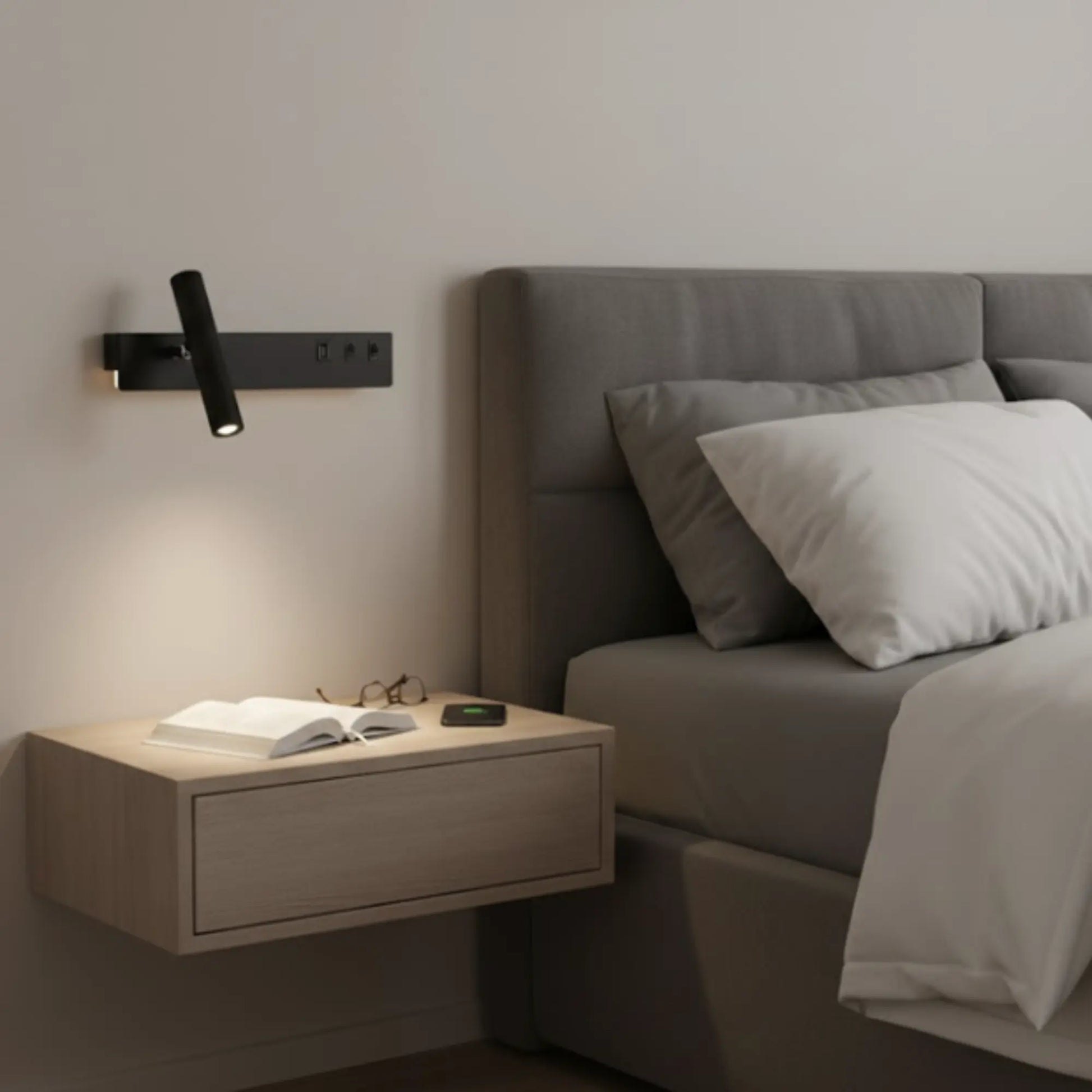 Applique murale avec liseuse LED, interrupteur et chargeur USB intégré