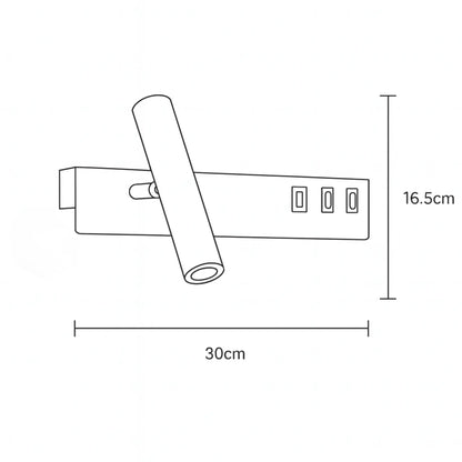 Applique murale avec liseuse LED, interrupteur et chargeur USB intégré