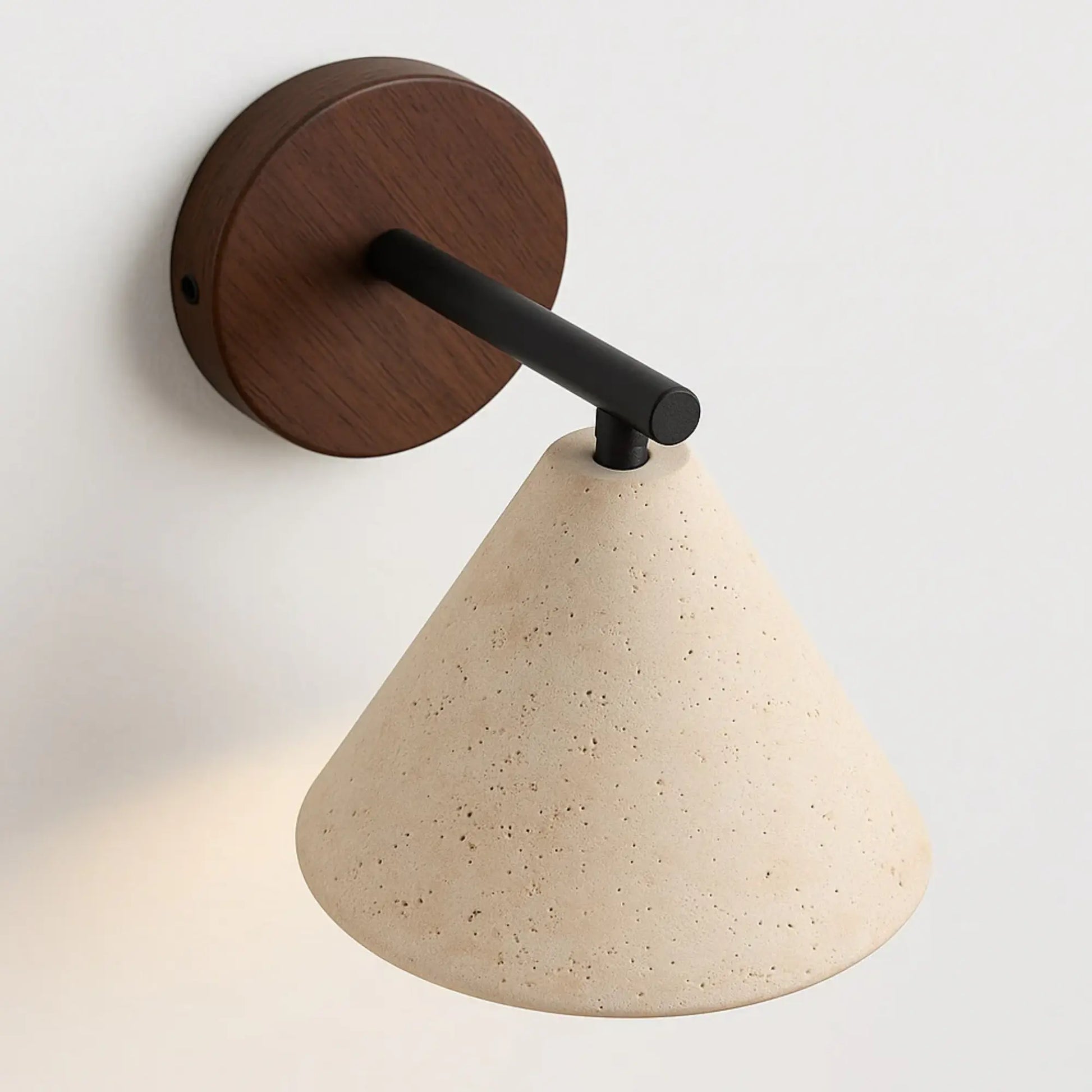 Applique murale décorative travertin – lumière chaude, bras noir mat