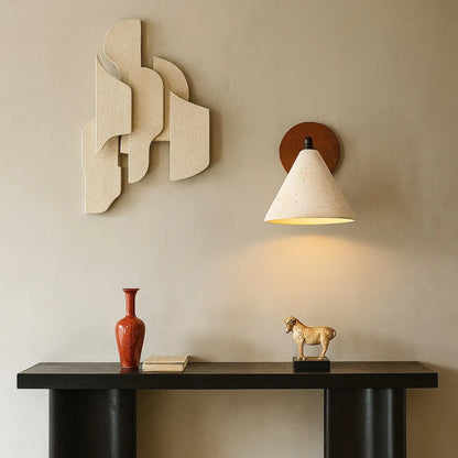 Applique murale décorative travertin – lumière chaude, bras noir mat