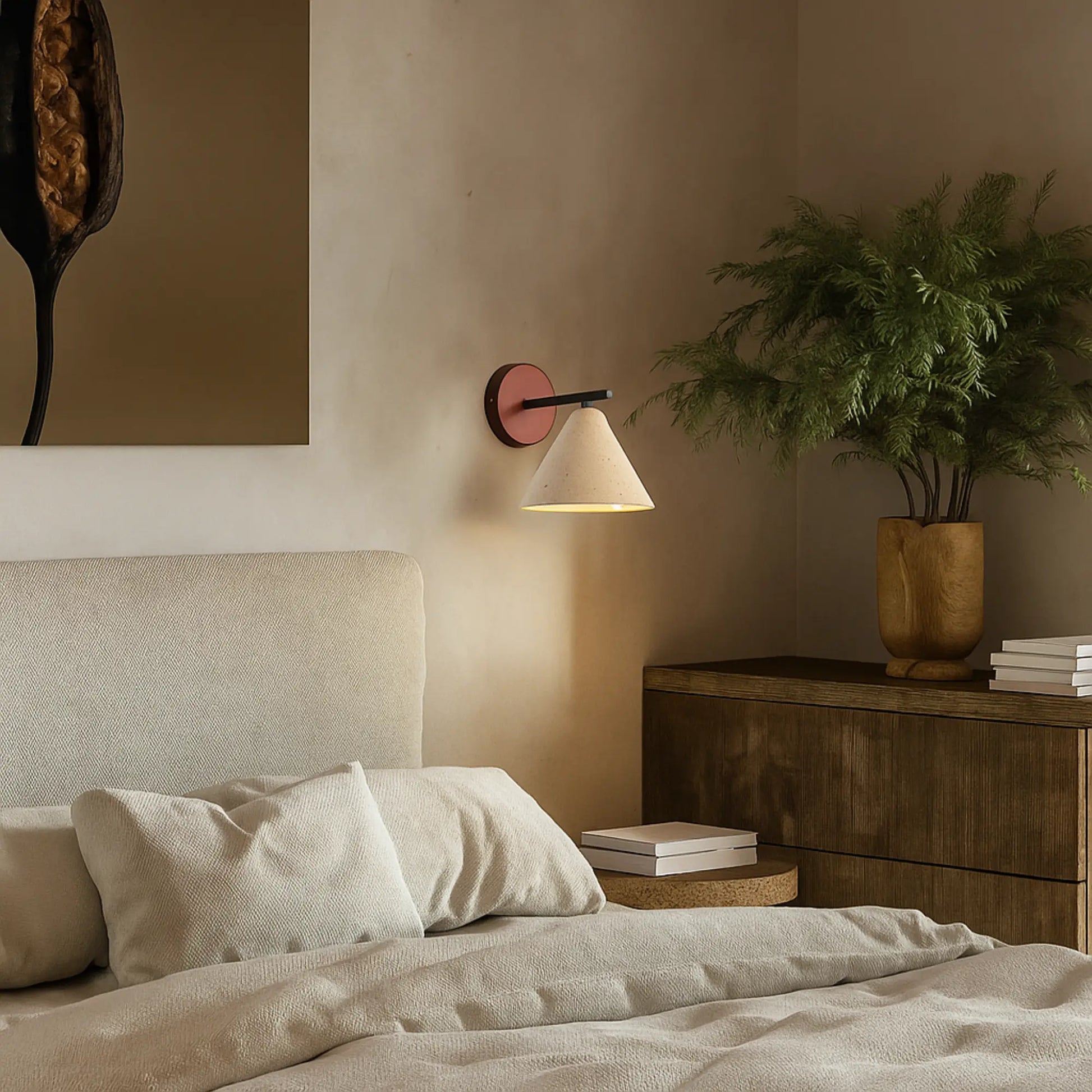 Applique murale décorative travertin – lumière chaude, bras noir mat