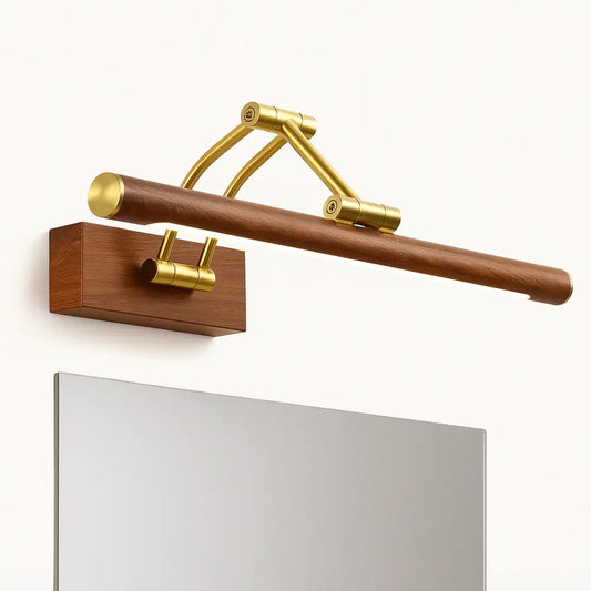 Applique murale salle de bain design bois doré – Lampe LED miroir moderne