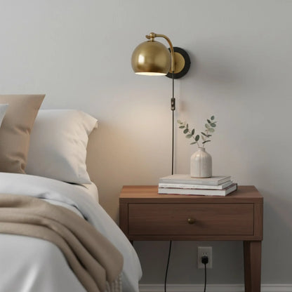 Applique murale vintage dorée – design industriel avec câble et interrupteur