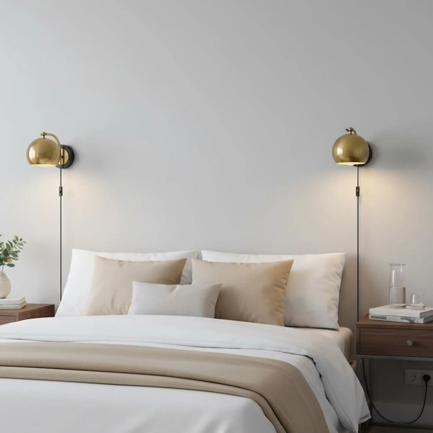 Applique murale vintage dorée – design industriel avec câble et interrupteur