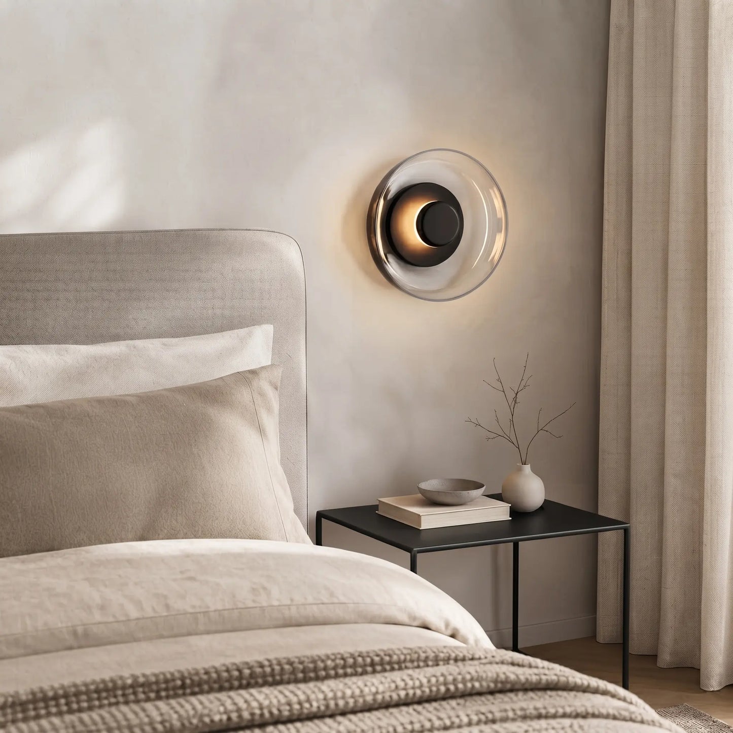 Applique murale LED moderne en verre – Design rond doré pour chambre, salon ou hôtel