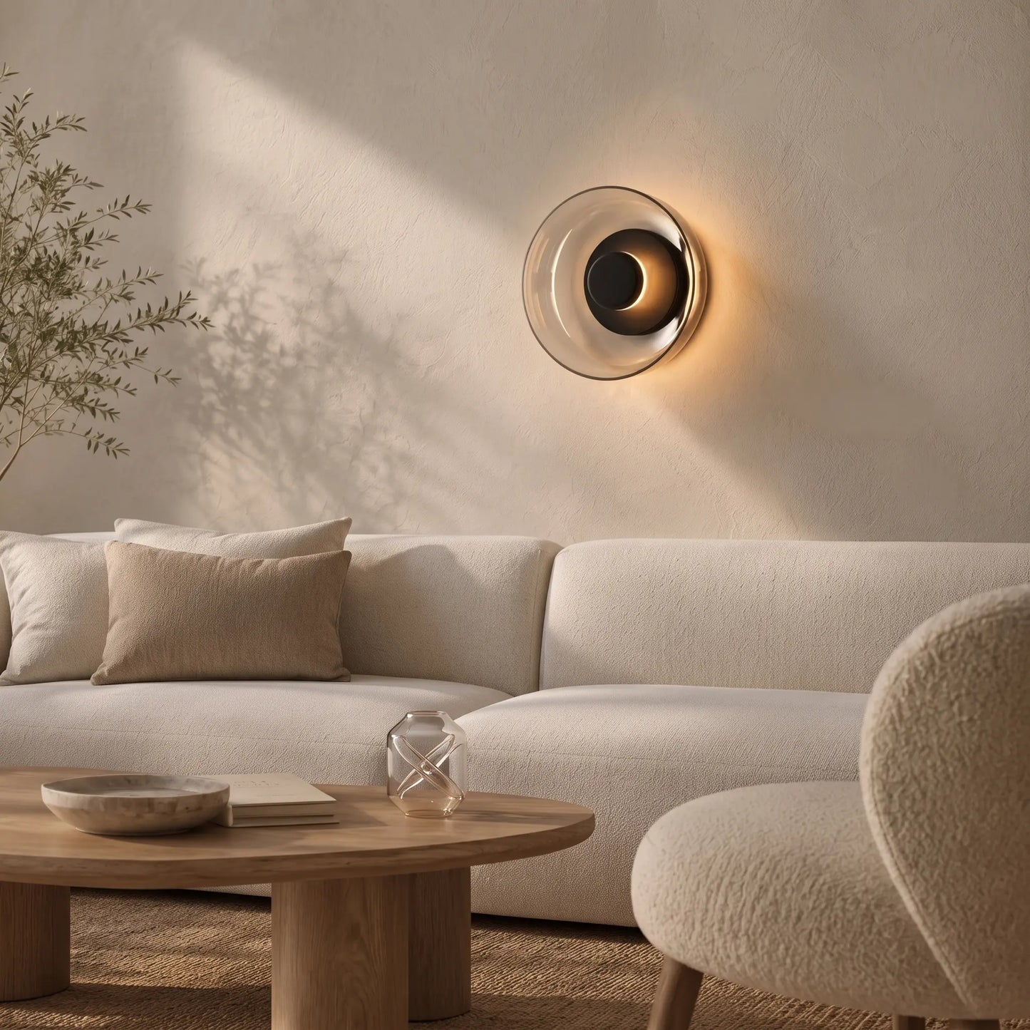 Applique murale LED moderne en verre – Design rond doré pour chambre, salon ou hôtel