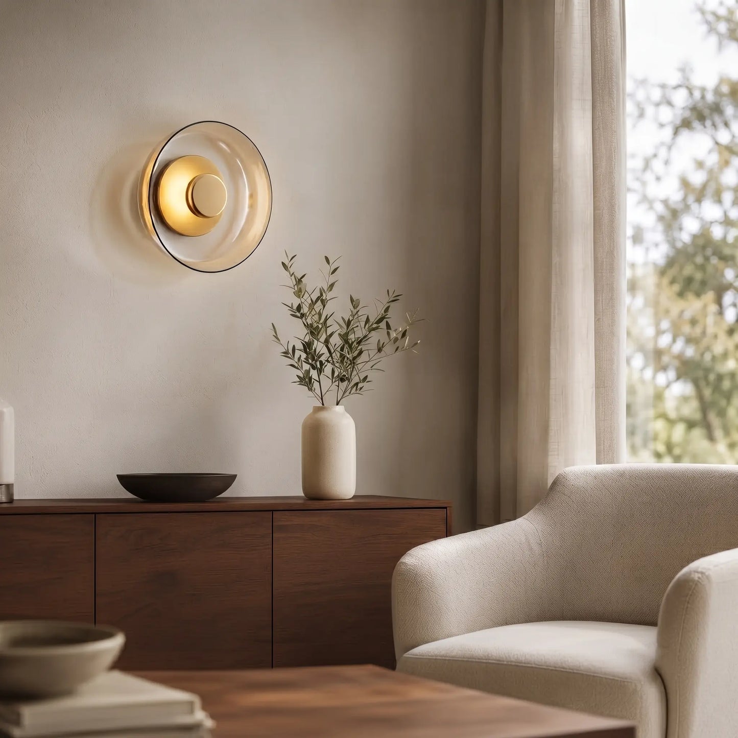 Applique murale LED moderne en verre – Design rond doré pour chambre, salon ou hôtel