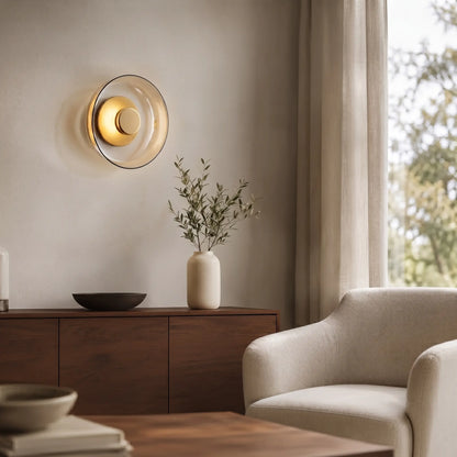 Applique murale LED moderne en verre – Design rond doré pour chambre, salon ou hôtel