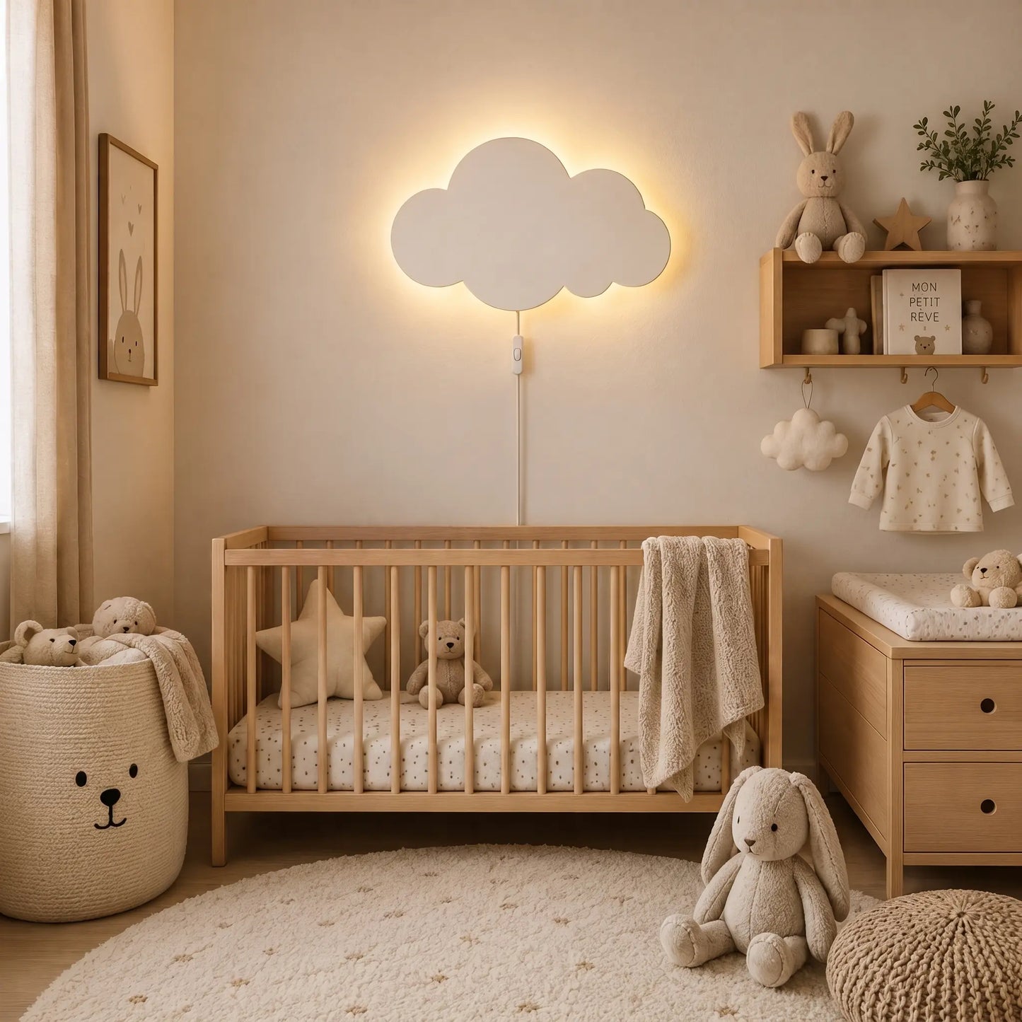Applique murale LED nuage – lumière douce pour chambre enfant, avec prise