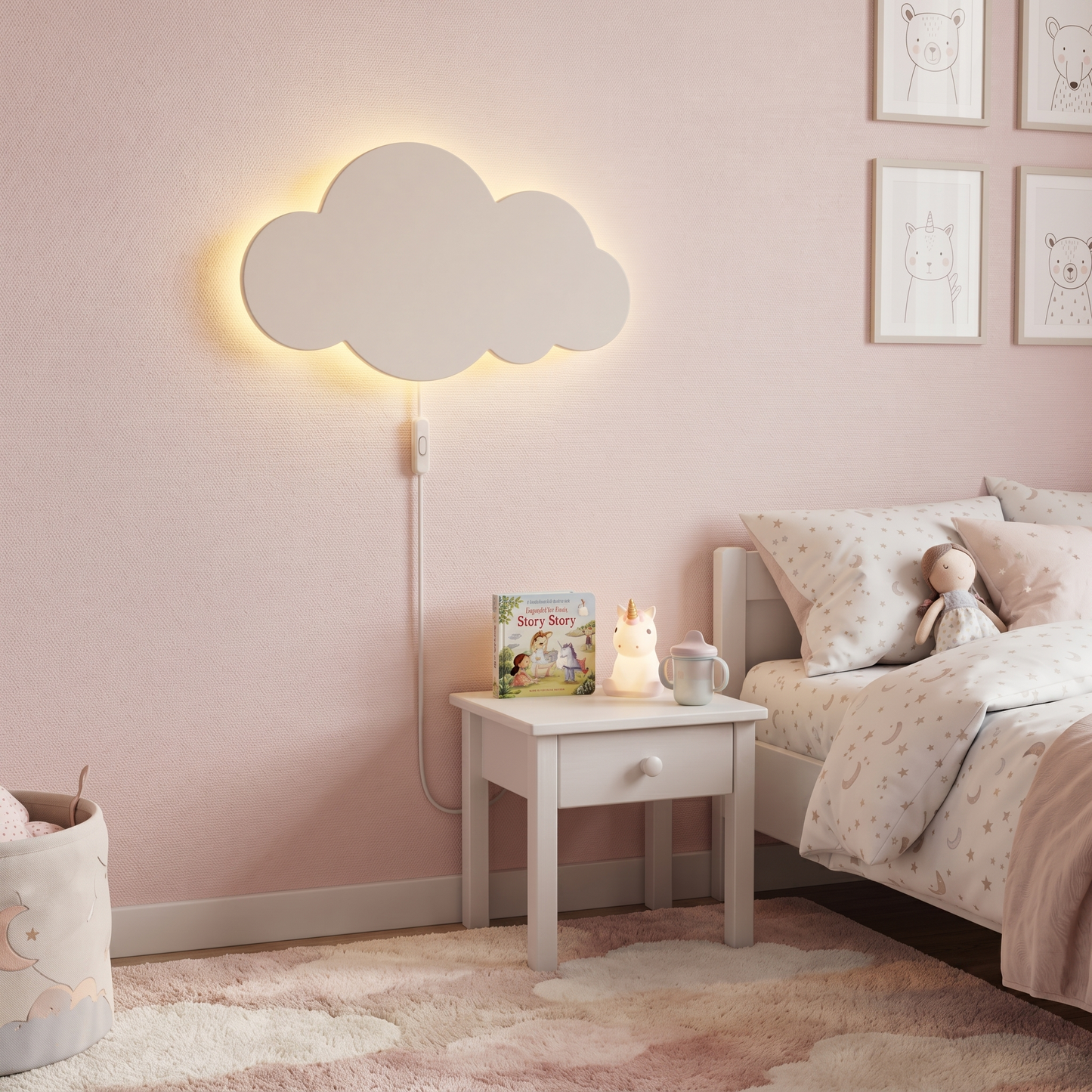 Applique murale LED nuage – lumière douce pour chambre enfant, avec prise