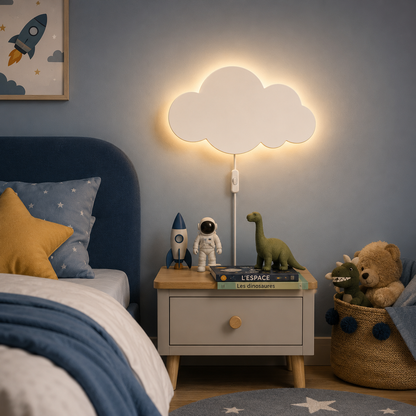 Applique murale LED nuage – lumière douce pour chambre enfant, avec prise