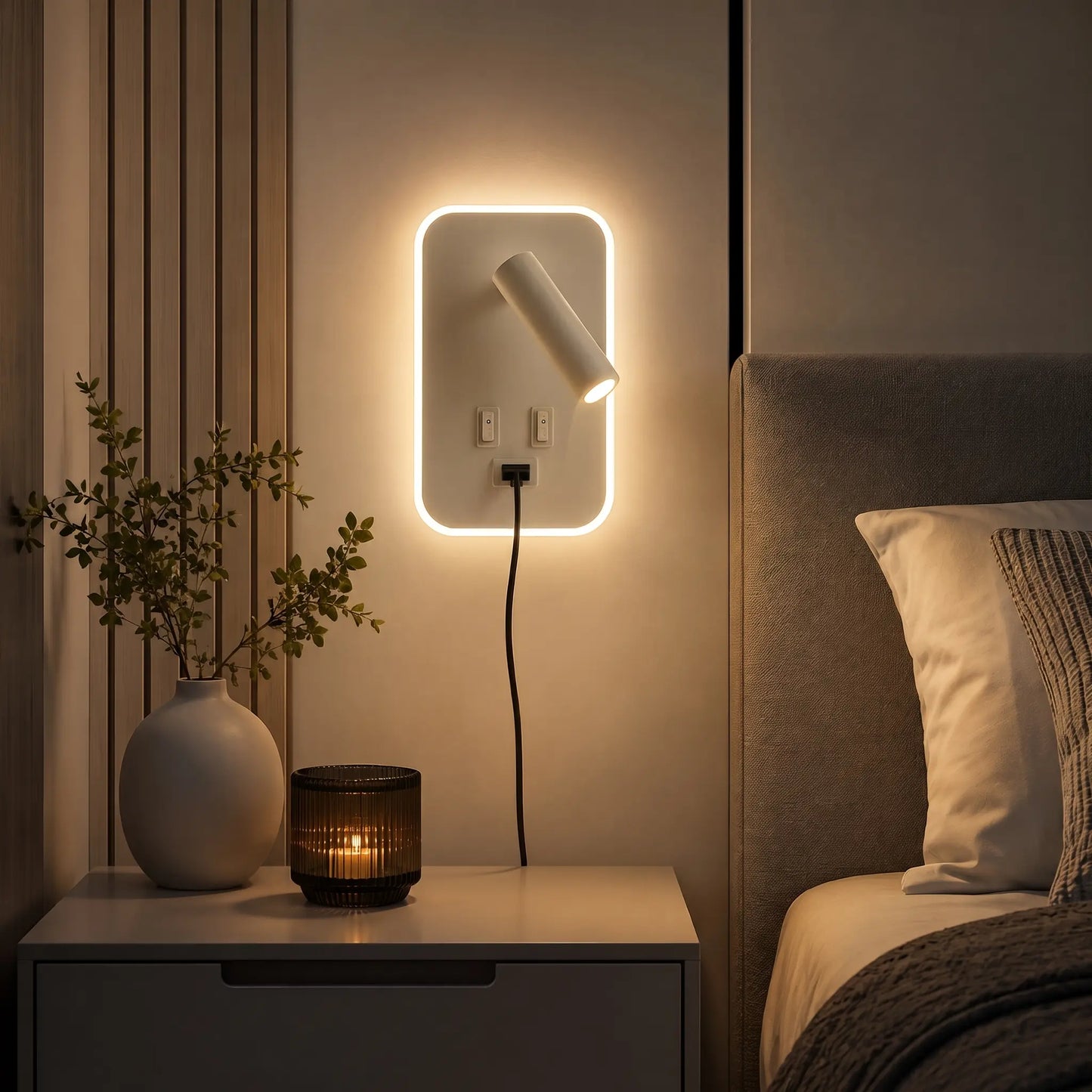 Applique murale avec liseuse LED orientable et port USB – Design moderne pour tête de lit