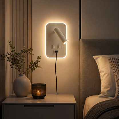 Applique murale avec liseuse LED orientable et port USB – Design moderne pour tête de lit