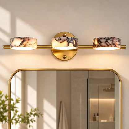 Applique murale salle de bain LED en marbre naturel doré – 3 lumières