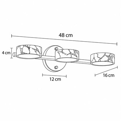 Applique murale salle de bain LED noire en marbre naturel – 3 lumières