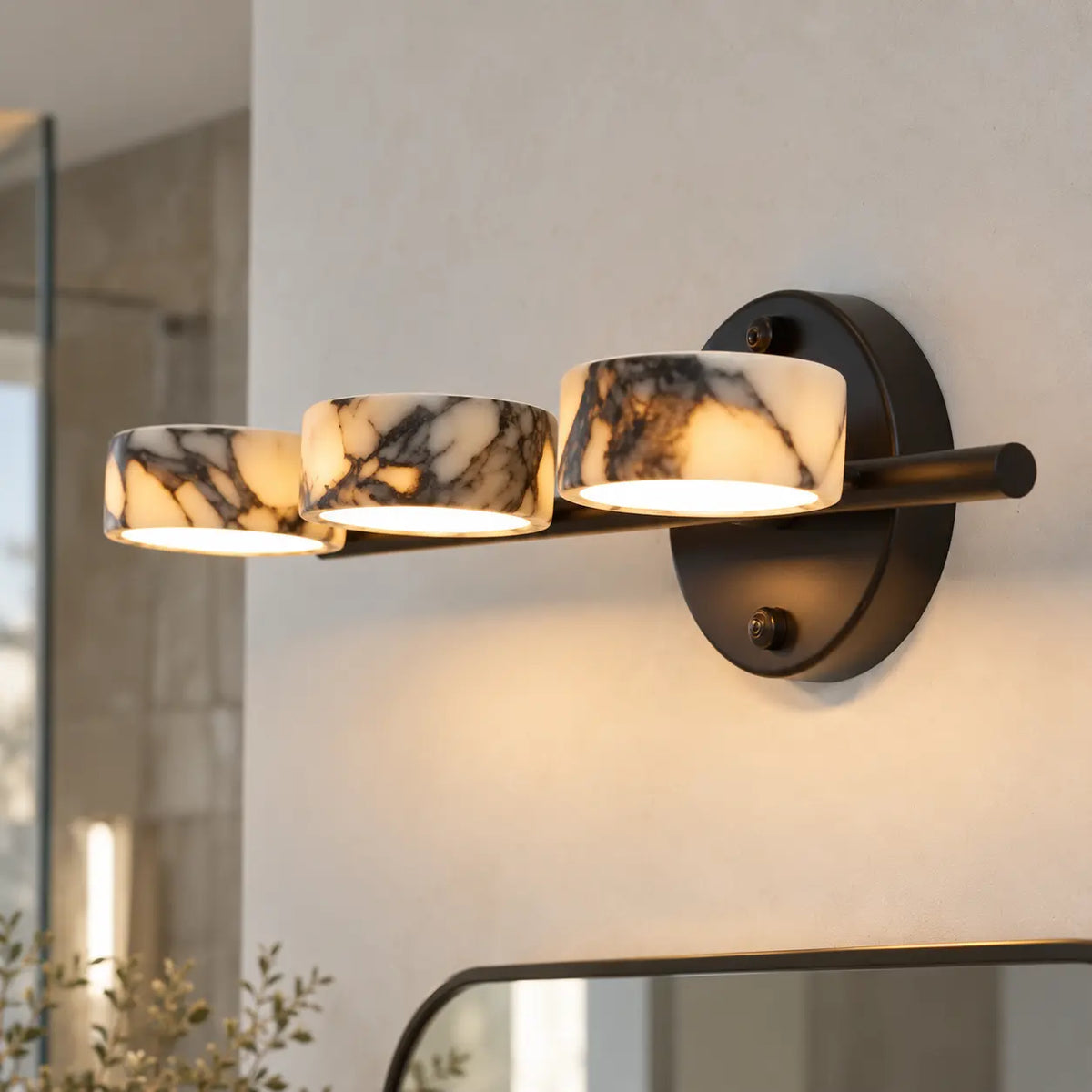 Applique murale salle de bain LED noire en marbre naturel – 3 lumières
