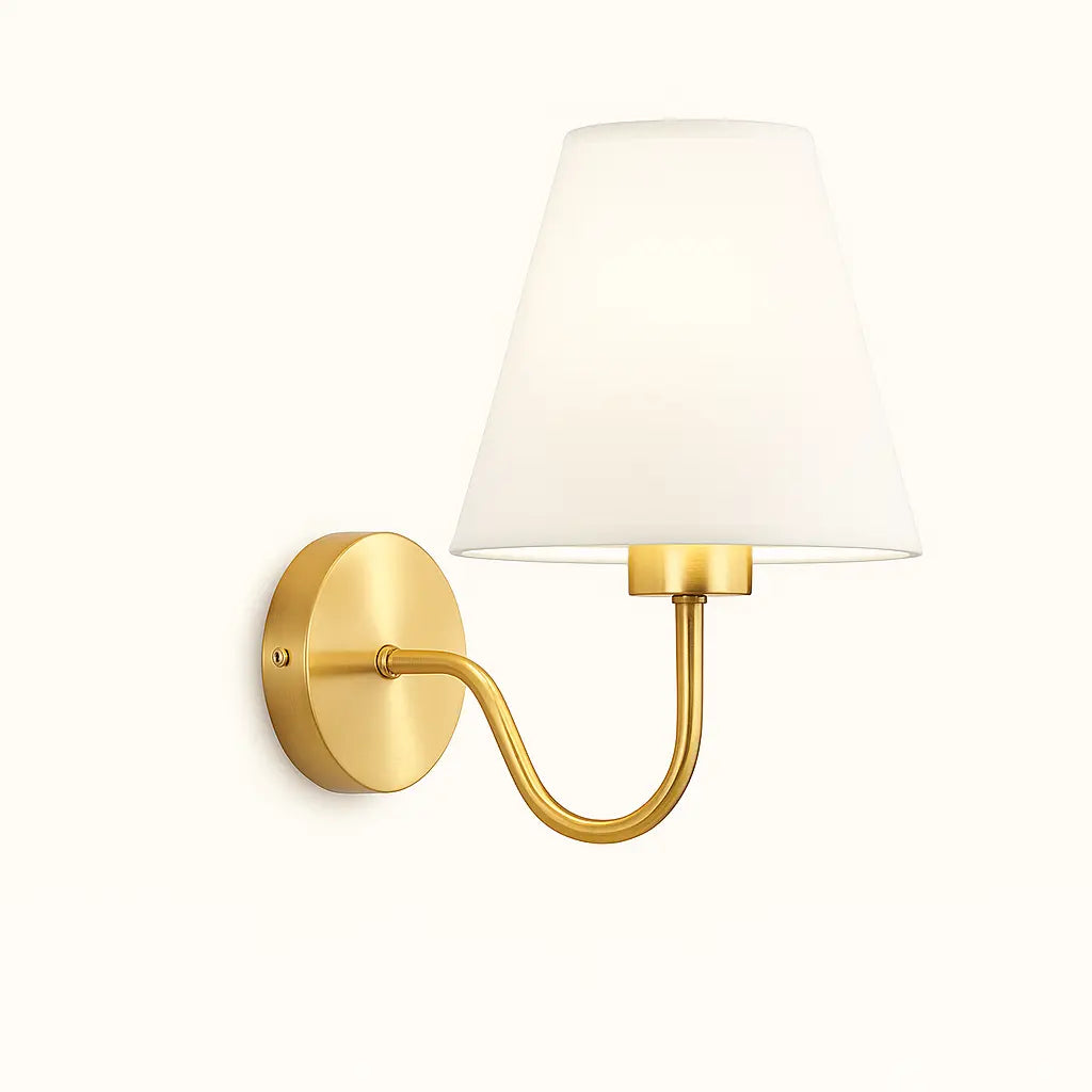 Applique murale dorée avec abat-jour en tissu – Style moderne