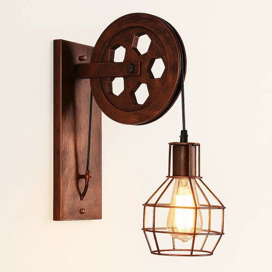 Applique murale industrielle avec poulie vintage – Ampoule Edison