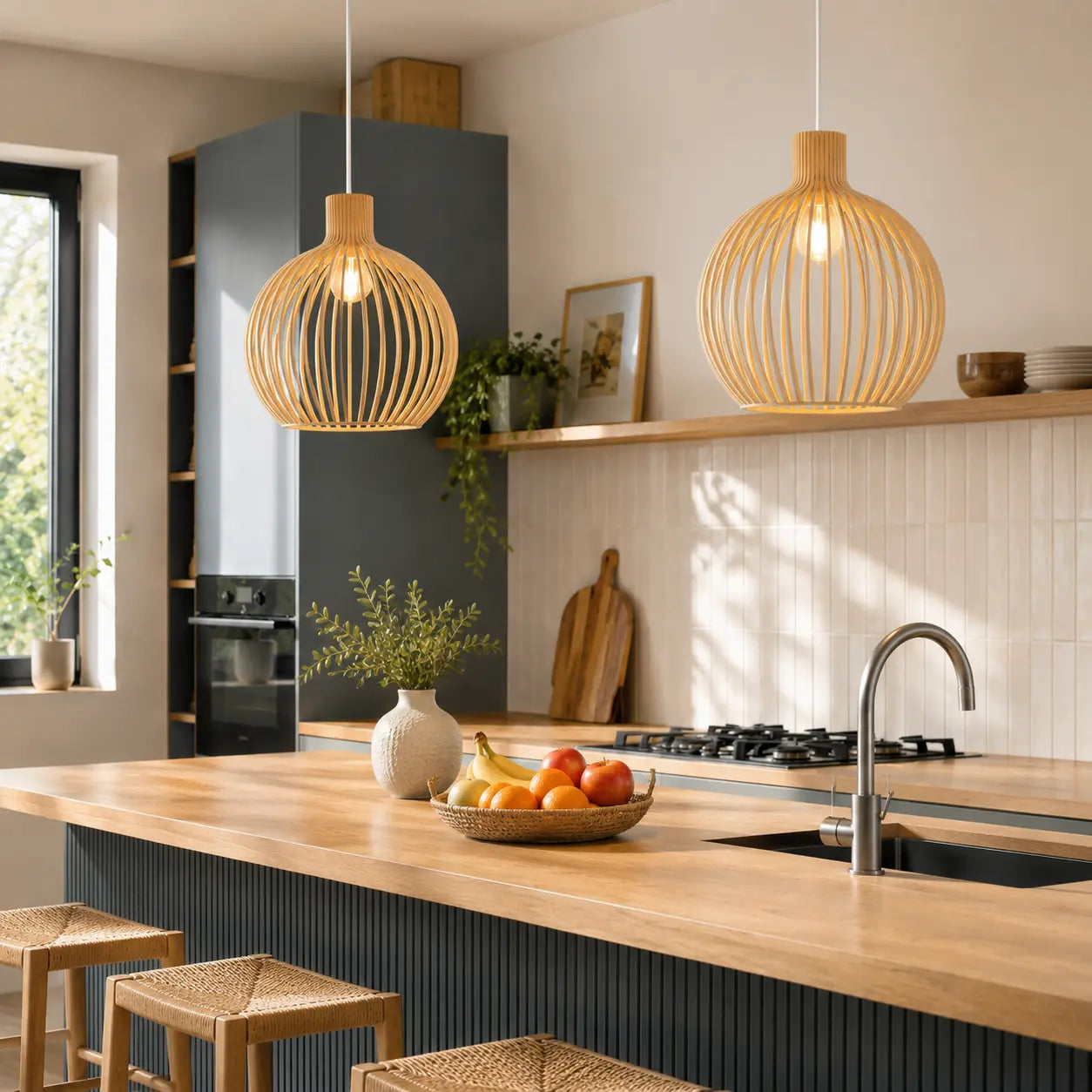 Suspension Bois à Lattes Design Scandinave Ajourée