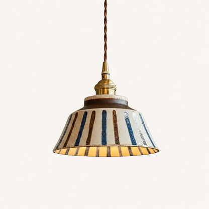 Suspension Design Rétro Céramique Motif Artisanal Peint Main Laiton