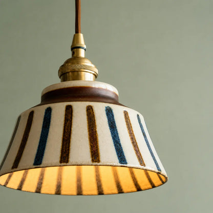 Suspension Design Rétro Céramique Motif Artisanal Peint Main Laiton