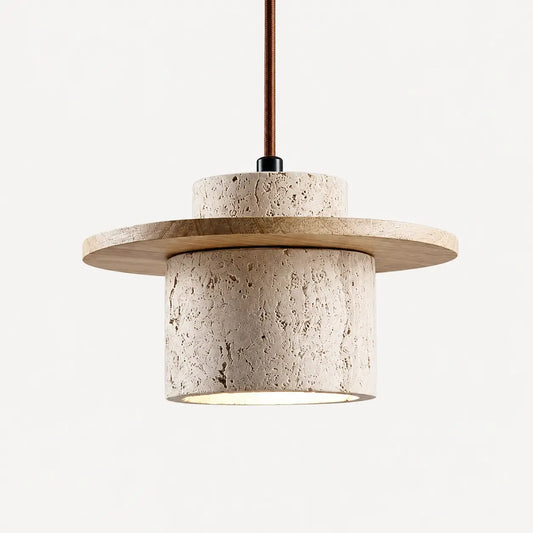 Suspension Disque Travertin Brut & Bois Massif Design