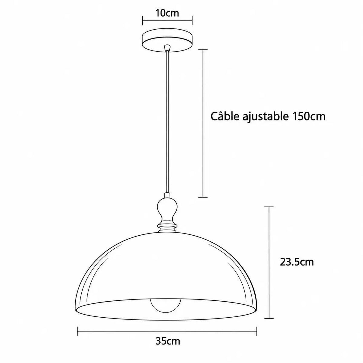 Suspension Dôme Verre Ambré Design Vintage Bois