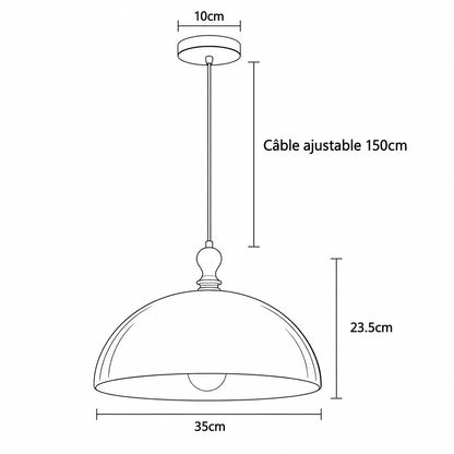 Suspension Dôme Verre Ambré Design Vintage Bois
