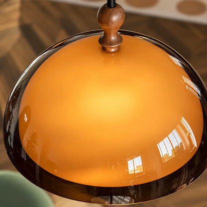Suspension Dôme Verre Ambré Design Vintage Bois