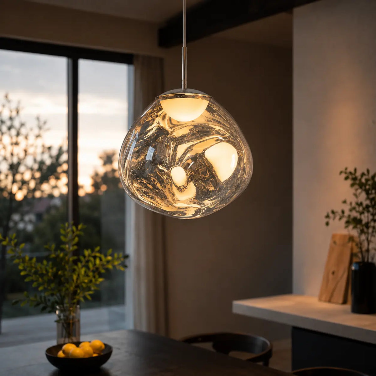Suspension LED Design Effet Verre Fondu & Miroir