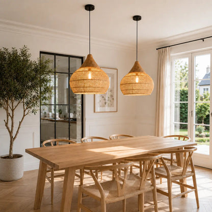 Suspension Rotin Naturel Tressage Artisanal Bohème