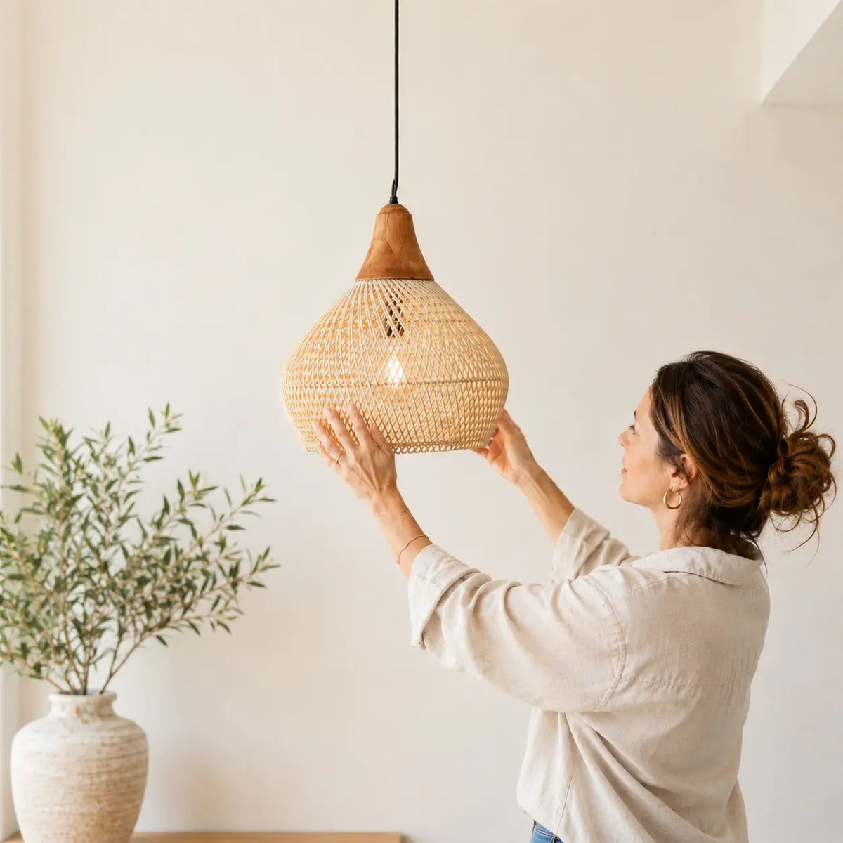 Suspension Rotin Naturel Tressage Artisanal Bohème