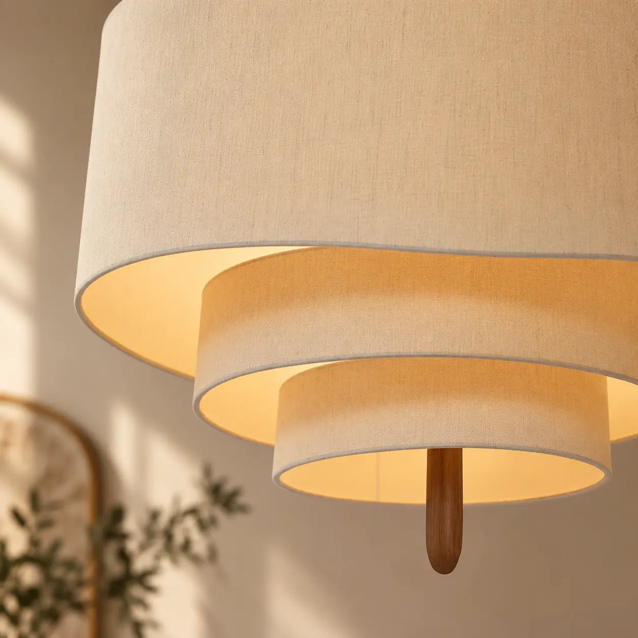 Suspension Tissu Lin Beige Design Japandi Étagée