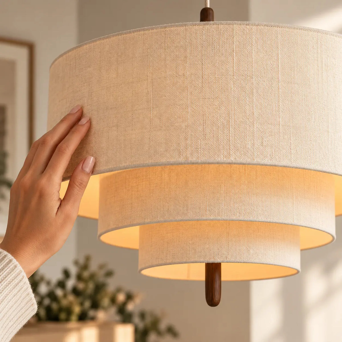 Suspension Tissu Lin Beige Design Japandi Étagée