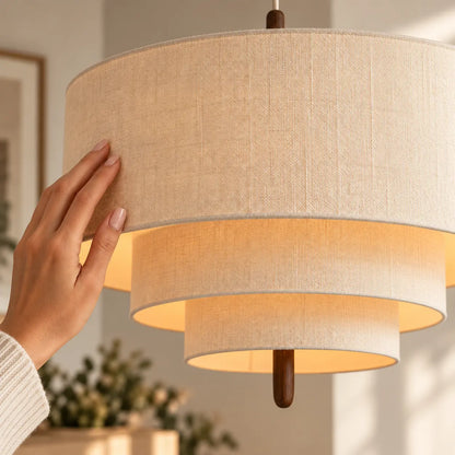 Suspension Tissu Lin Beige Design Japandi Étagée