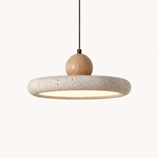Suspension Travertin & Bois Design Disque Épuré LED