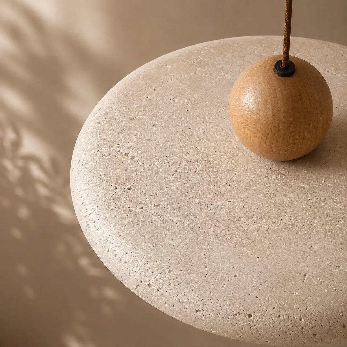 Suspension Travertin & Bois Design Disque Épuré LED